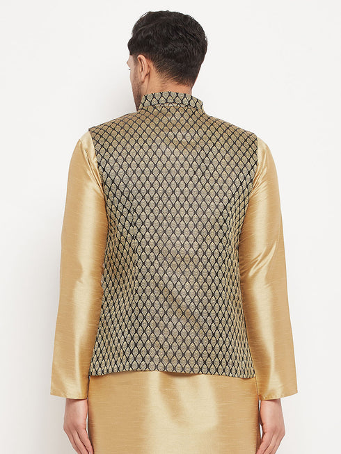 VASTRAMAY Men's Black Cotton Silk Blend Ethnic Jacket